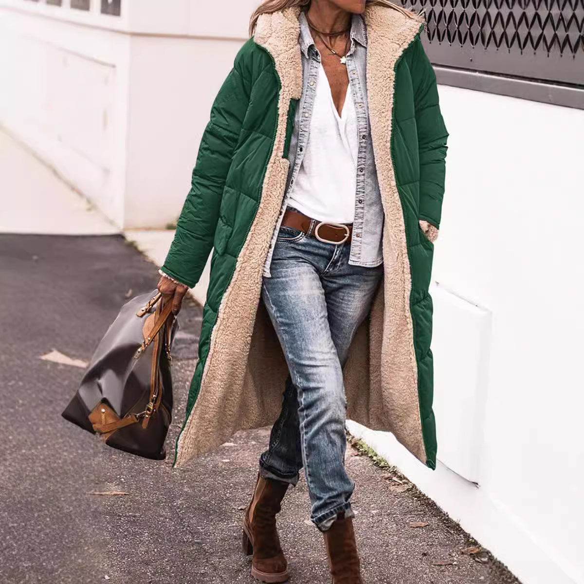 Color Hooded Cotton Long Sleeve Double-sided Wear Slim Coats
