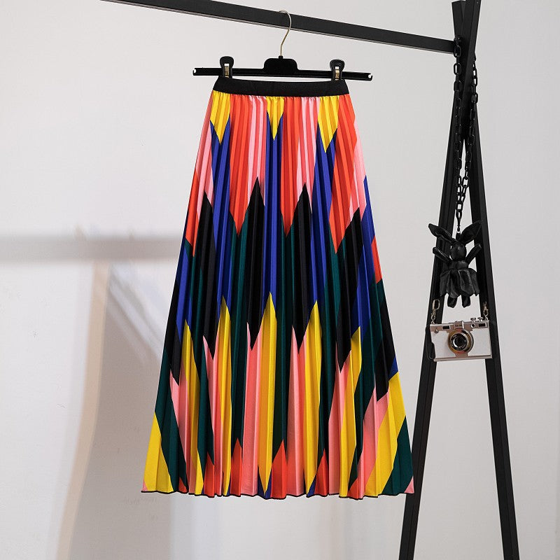 Women's Fashion Half Printed Cartoon Pleated Skirts