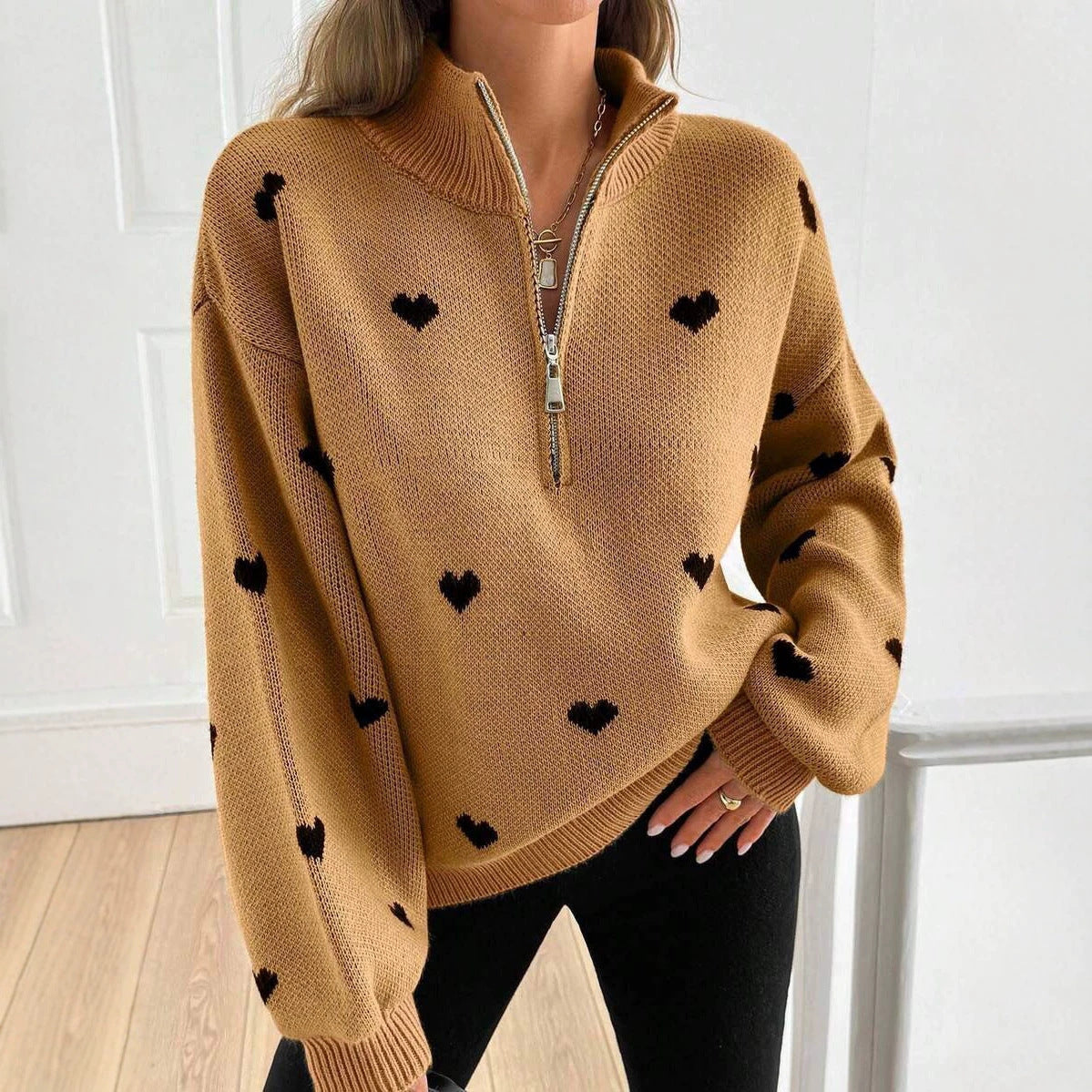 Women's Autumn Knitted Long Sleeve Love Pattern Sweaters