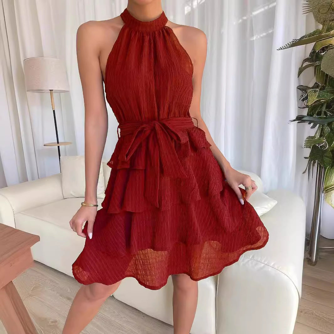 Attractive Women's Summer Stitching Sleeveless Ruffled Skirts
