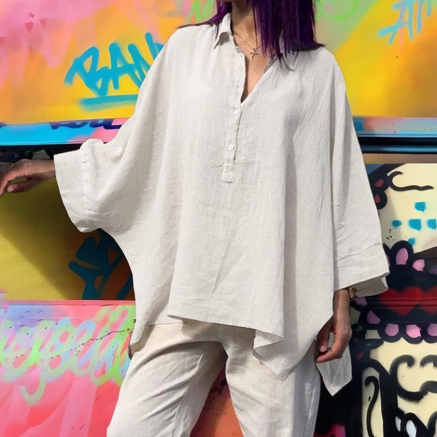 Women's Batwing Loose Cotton Linen Casual Blouses