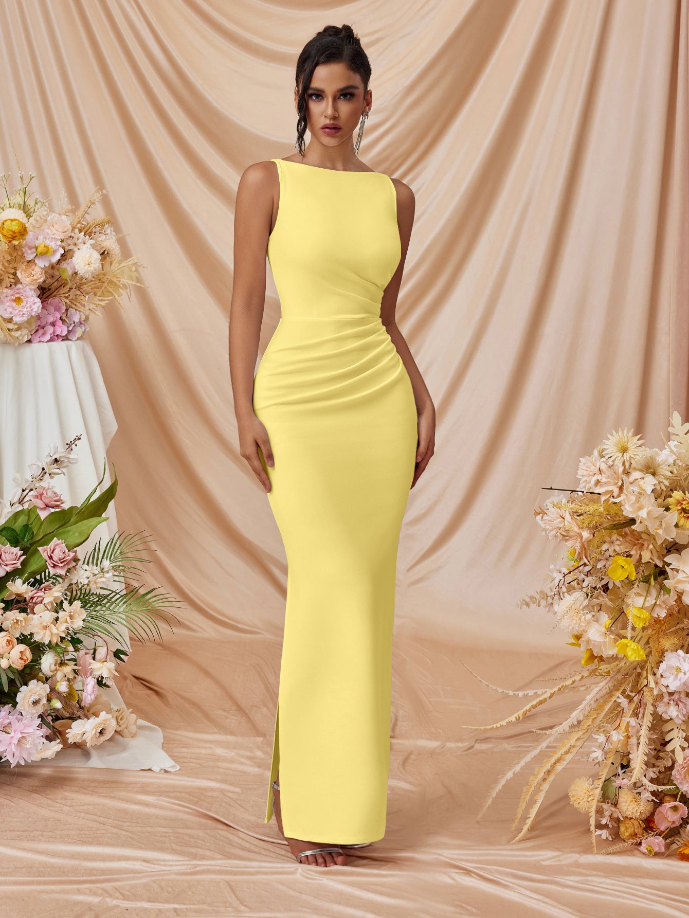 Women's Sleeveless Sexy Solid Color Slit Slim Dress