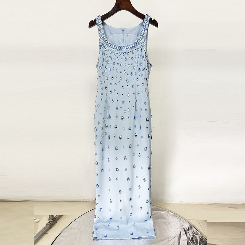 Fashion Bead Diamond Stretch Long Gown Dress