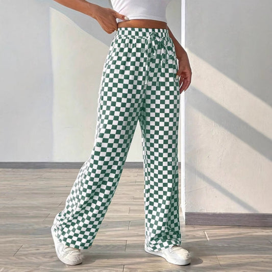 Women's Hot Spring Plaid Printed Pocket Straight Pants
