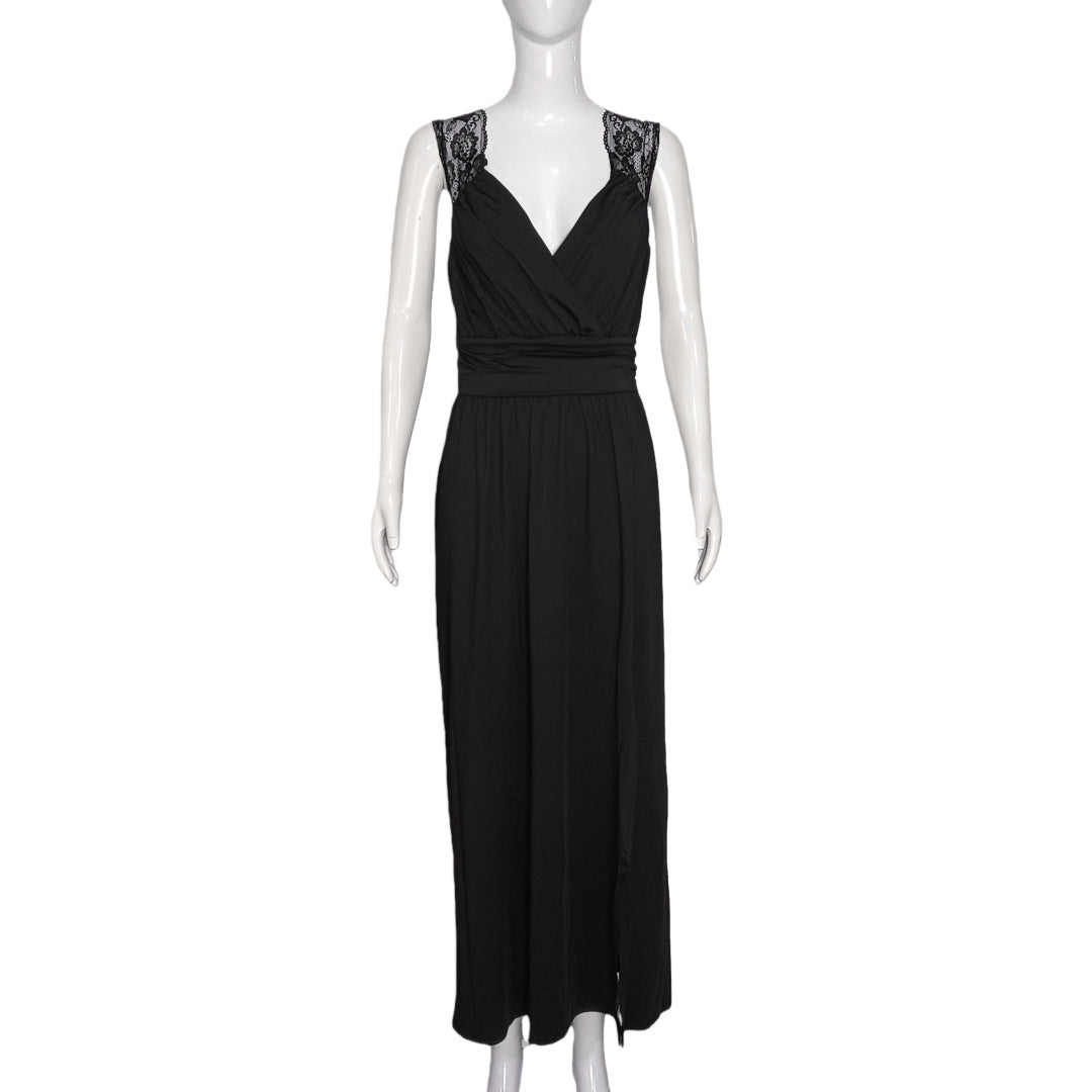 Women's Sleeveless Lace Backless Slit Hemline At Dress