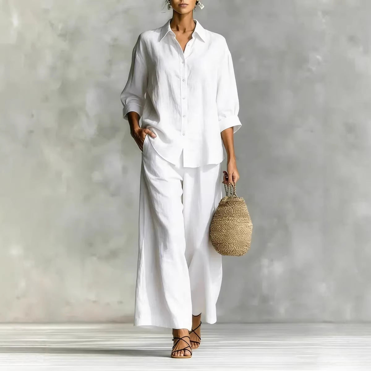 Attractive Women's Cotton Linen Wide Leg Suits