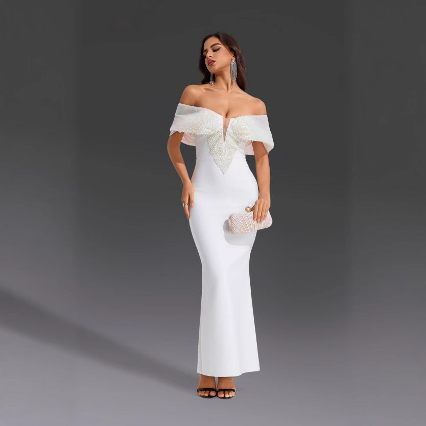 Women's Waist Shawl Fashion Dress Pearl Slimming Elegant Dresses