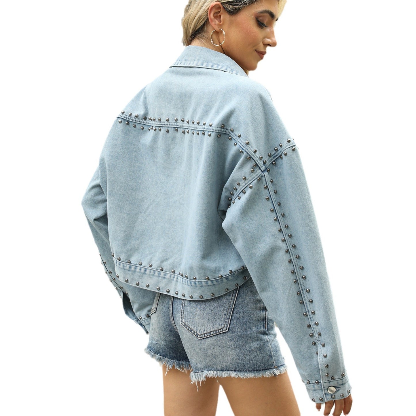 Women's Washed Loose Long Sleeve Rivet Denim Jackets