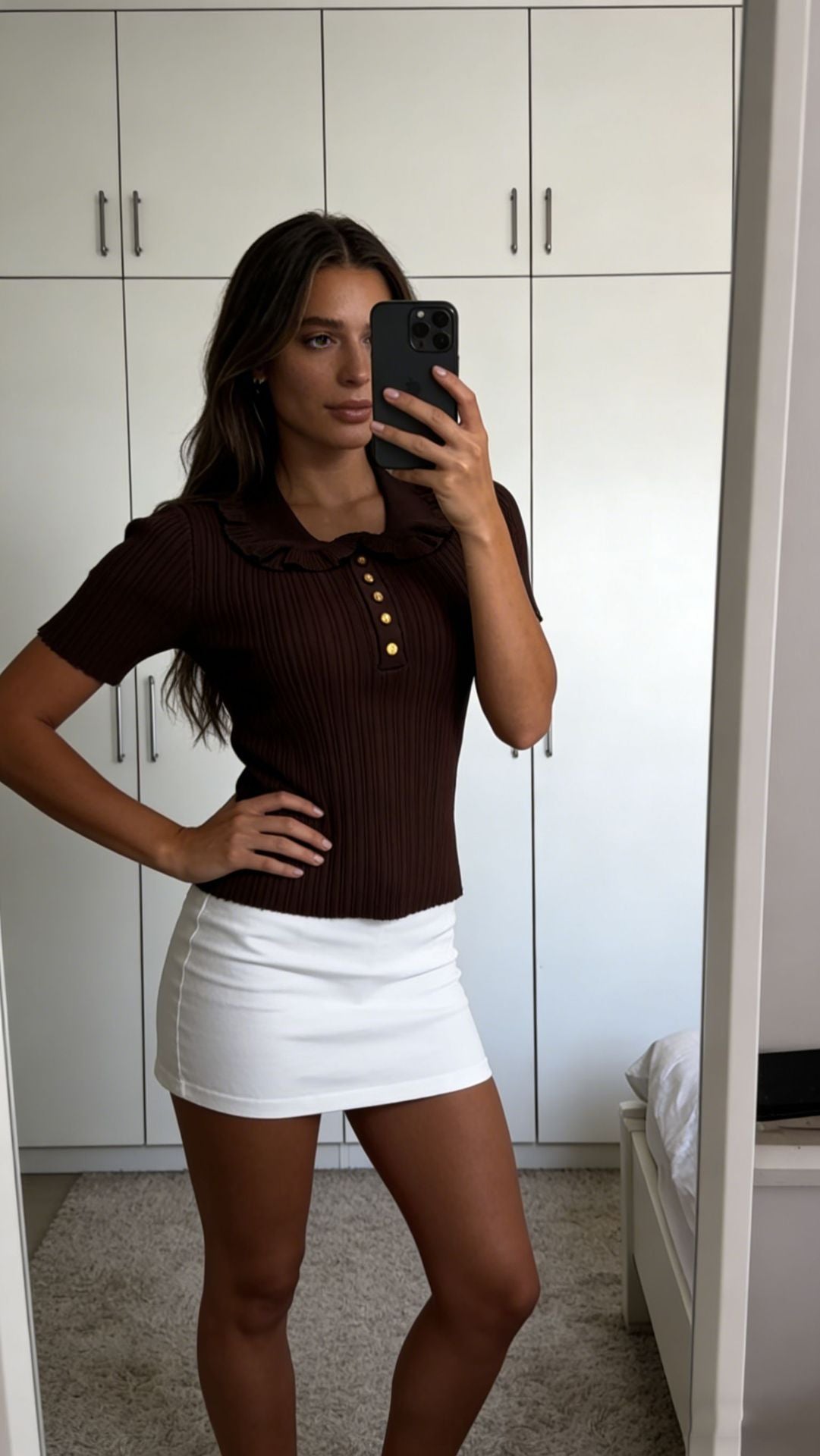 Casual Vacation Style Doll Collar Thread Button Sleeve Slim Women's Sweater