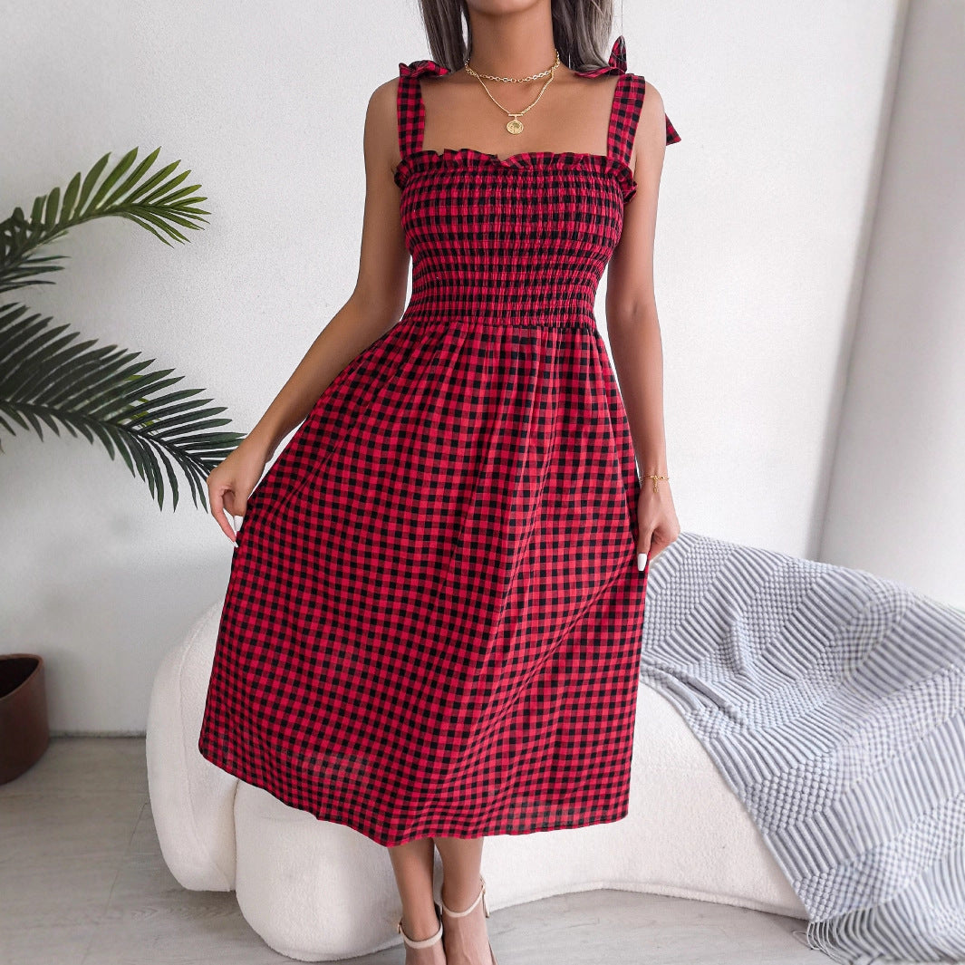 Elegant Women's Clearance Casual Plaid Mid-length Dress