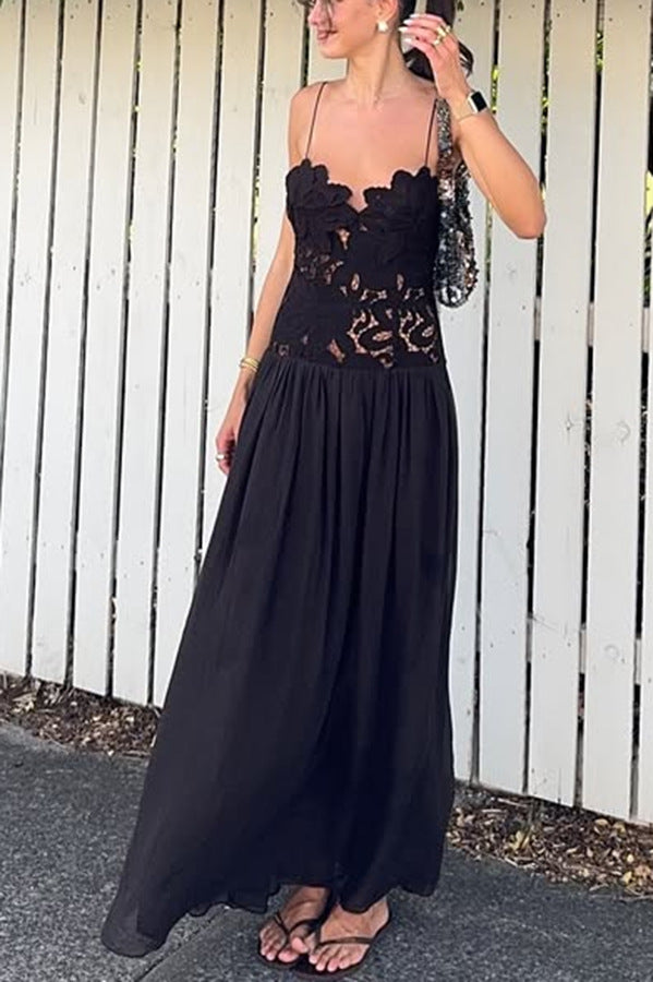 Women's Solid Color Stitching Lace Embroidery Dress Dresses