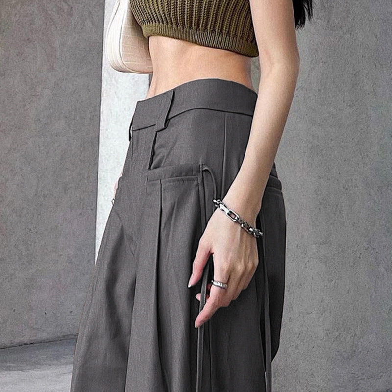 Style Fashion Retro Street Loose Low Waist Solid Pants