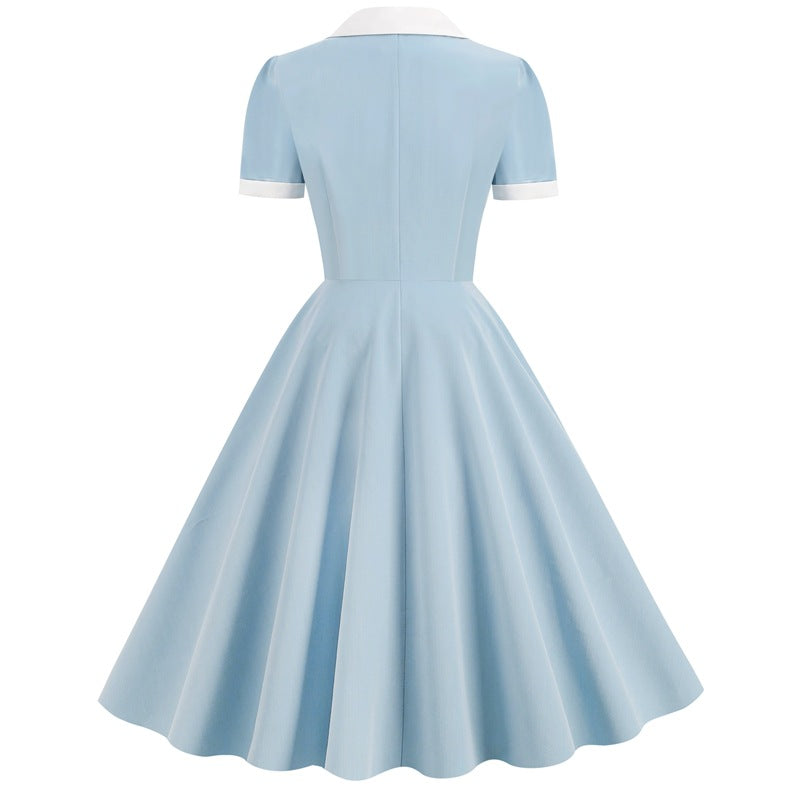 Solid Color Stitching Button Fashion Dress Large Dresses