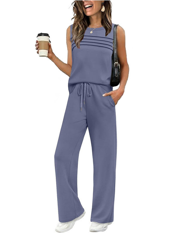 Trendy Glamorous Women's Pleated Two-piece Set Vests
