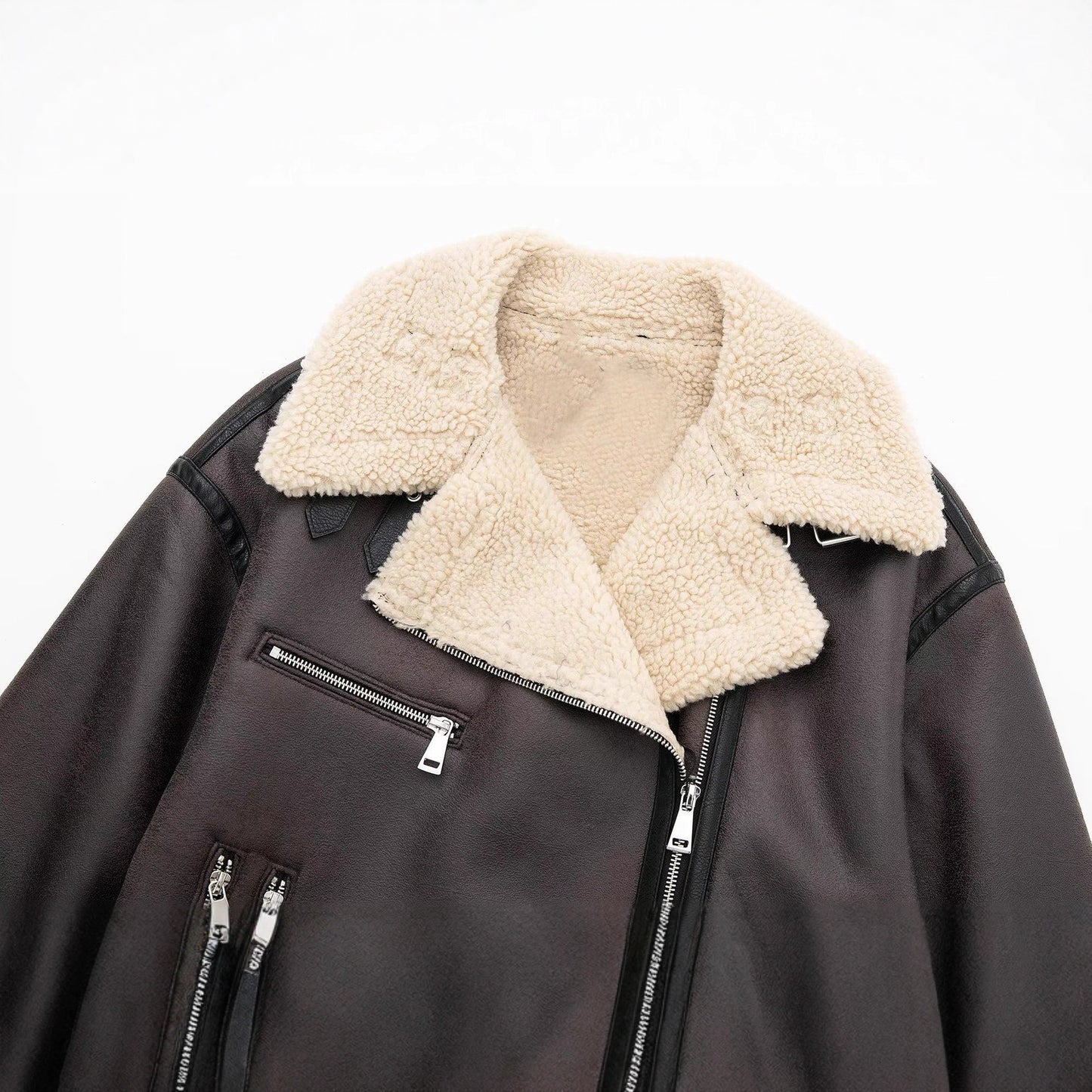 Women's Stand Collar Long Sleeve Stitching Fleece Coats