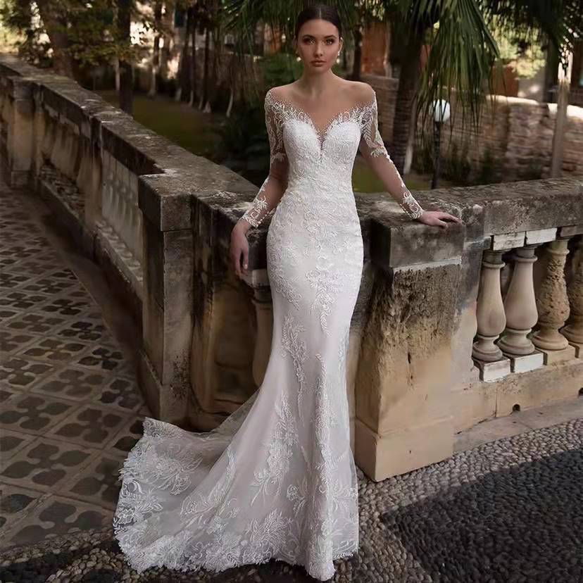 Deep V Fishtail Dress Sexy Temperament Slimming Summer Wedding Dresses
