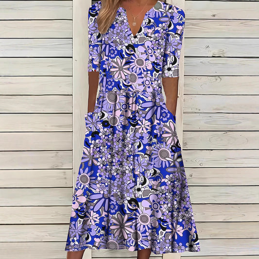Women's Summer Printed Elegant Half-length Sleeve Dress