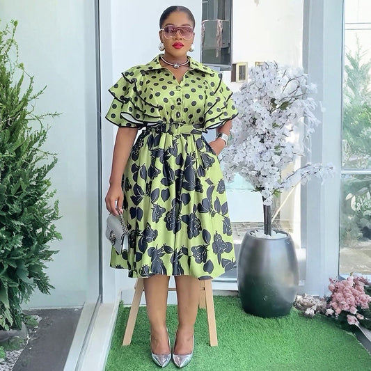 Women's Printed Shirt Dress A- Line African Dresses