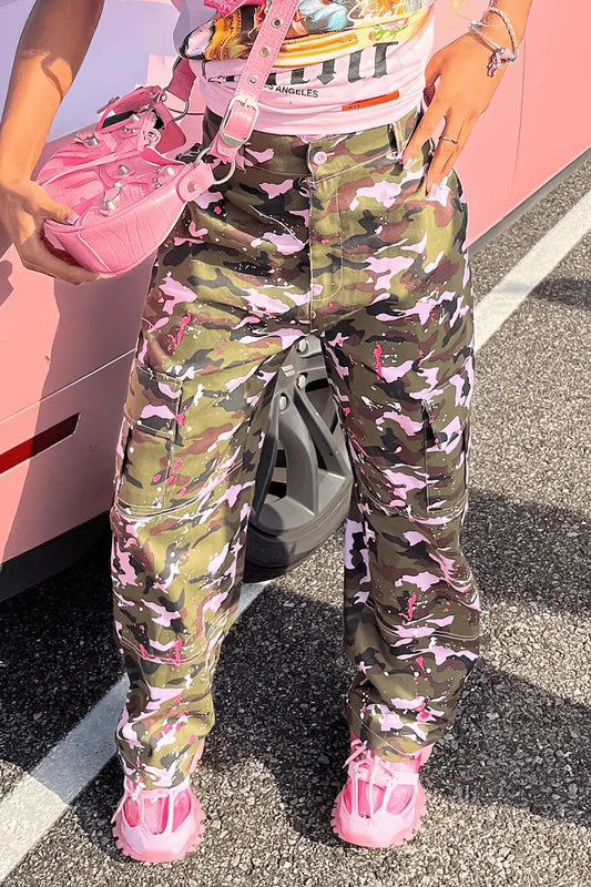 Women's Fashion High Waist Camouflage Pocket Pants