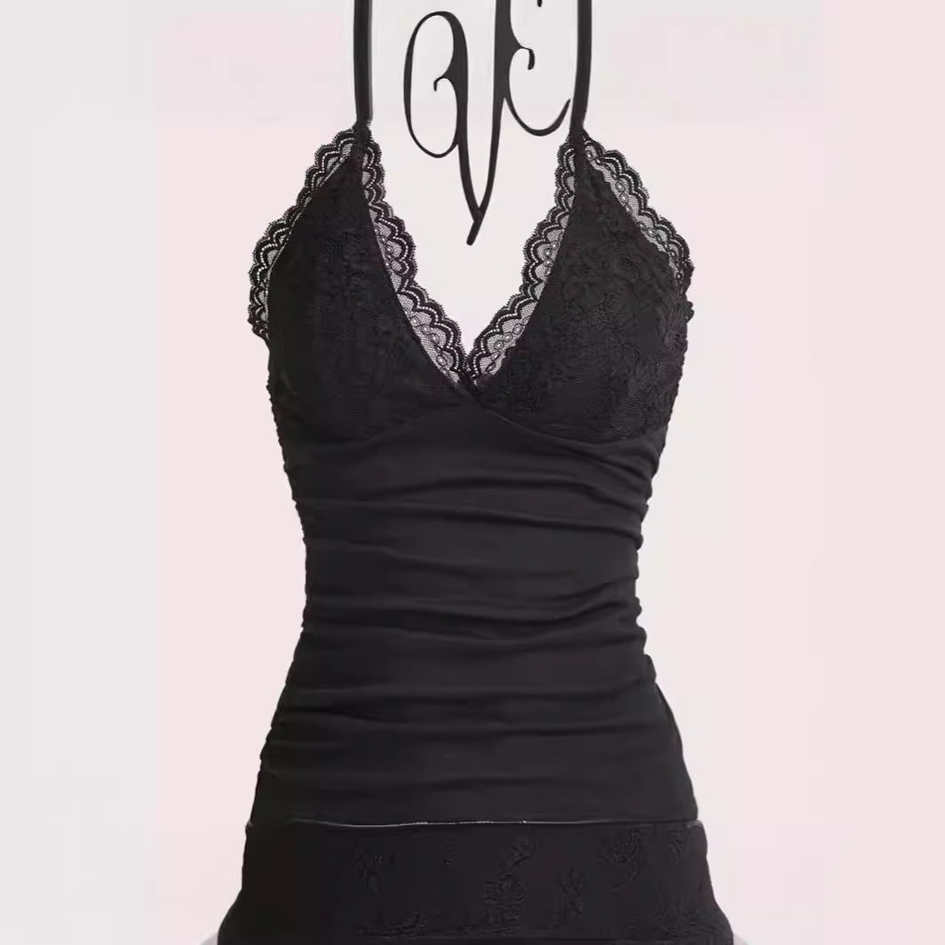 Women's Lace Black Camisole Sexy Backless Blouses