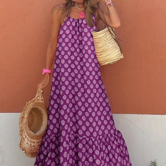 Wooden Ear Print Brace Loose Long Dresses