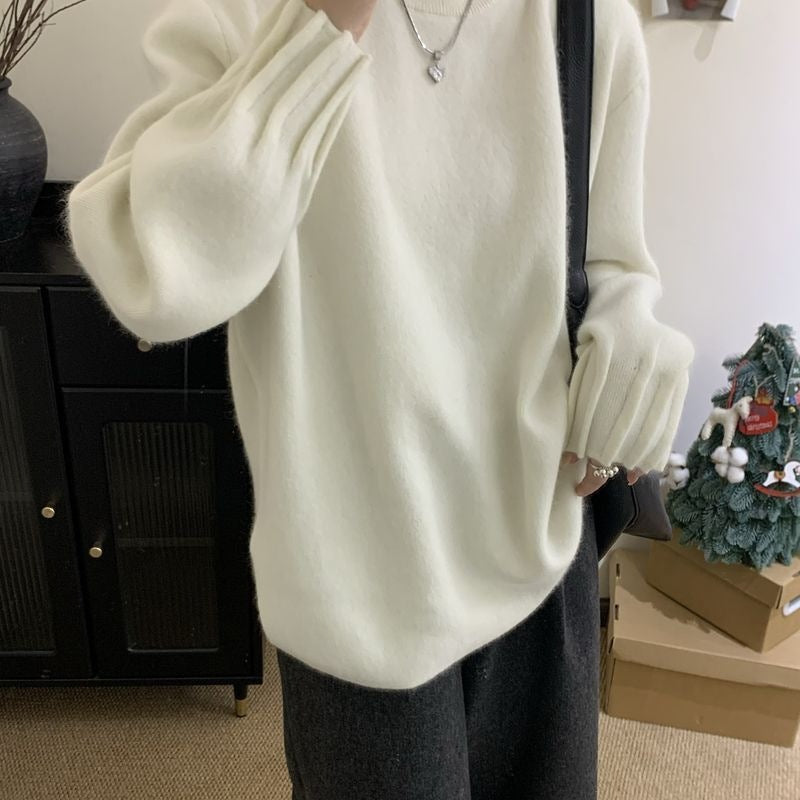 Round Collar Design Loose Mid-length Bottoming Shirt Lazy Pullover Sweaters