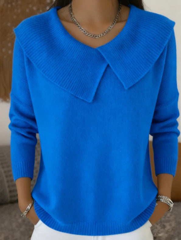 Fashionable Korean Style Retro Cute Temperament Slimming Lapel Versatile Knitted Women's Sweater