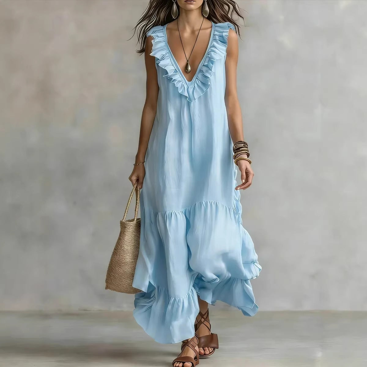 Women's Solid Color Sleeveless Cotton Linen Swing Dress