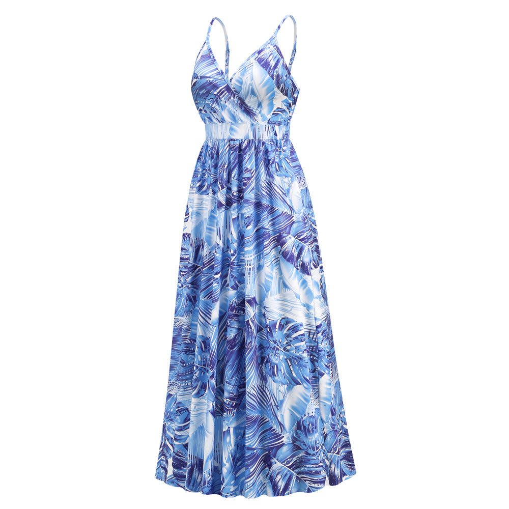 Women's Bohemian Printed Maxi Dress Sexy Strap Dresses