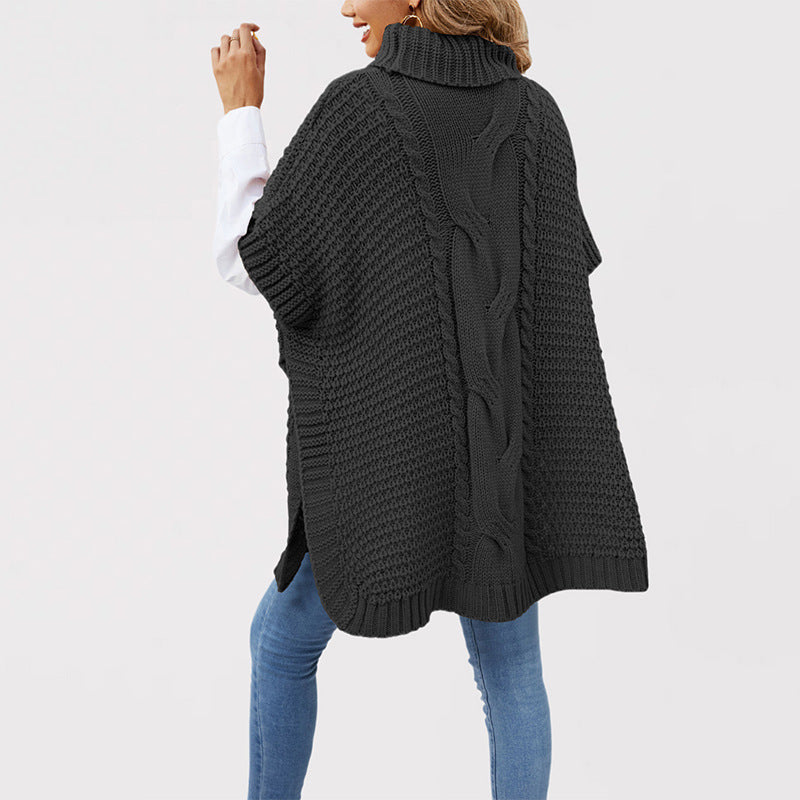 Women's Turtleneck Twist Shawl Loose Half Sleeve Knitwear