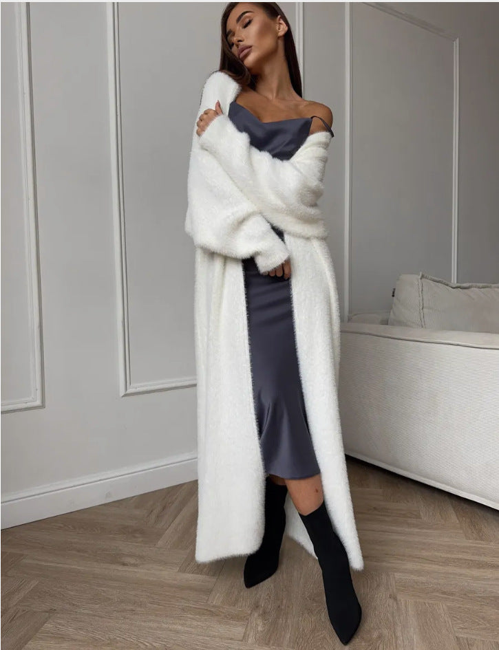 Women's Imitation Mink White Loose Plush Fluffy Women's Sweater