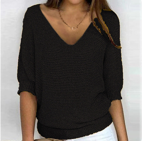 Women's Spring Solid Color Commuter Elegant Cropped Sleeves For Sweater