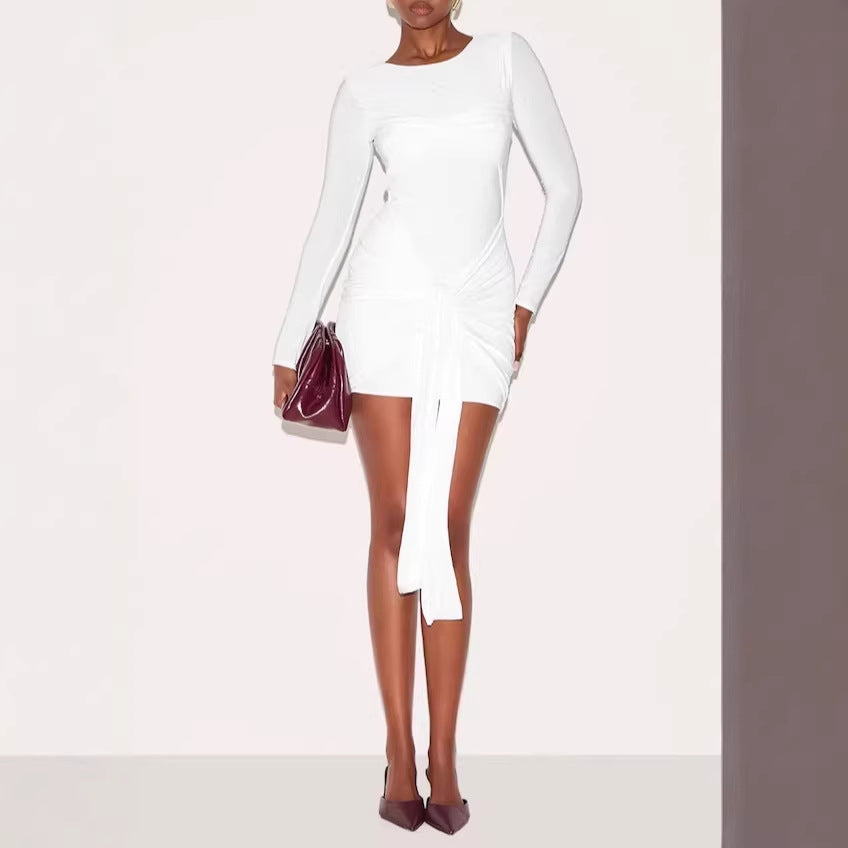 Women's Sexy Ribbon Knotted Slimming Sheath Twisted Dress