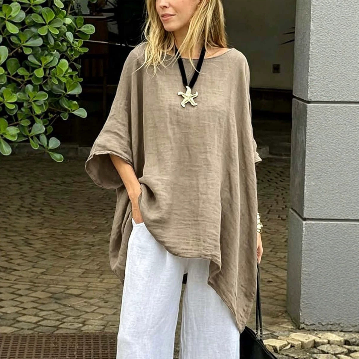Women's Hem Batwing Sleeve Design Slim Fit Tops