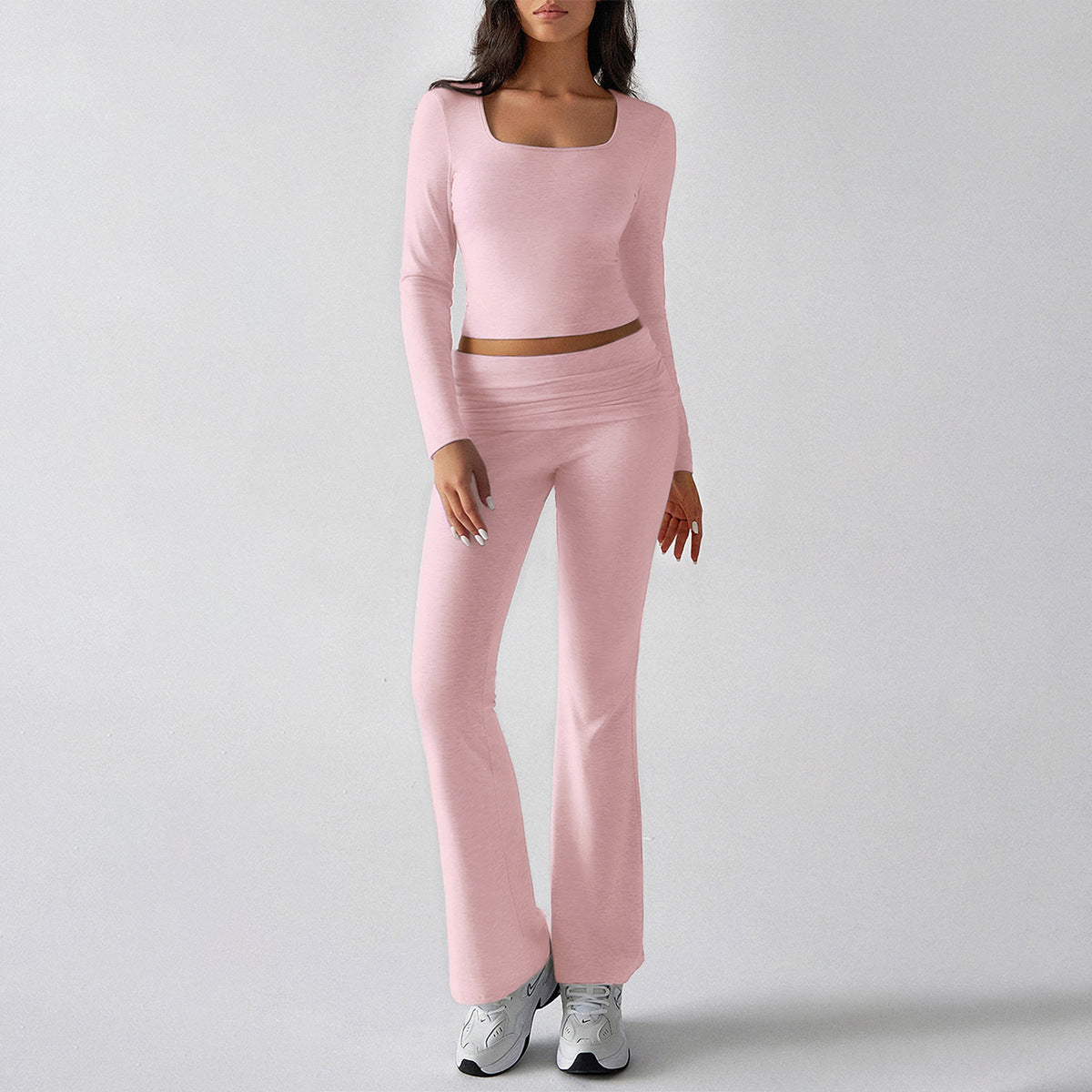 Solid Color Casual Knitted Long-sleeved Yoga Clothes Tops