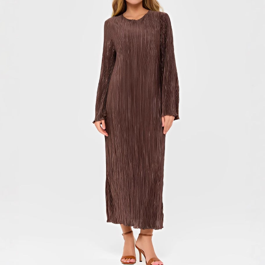 Women's Pleated Bell Sleeve Crew Neck Casual Holiday Idle Dress