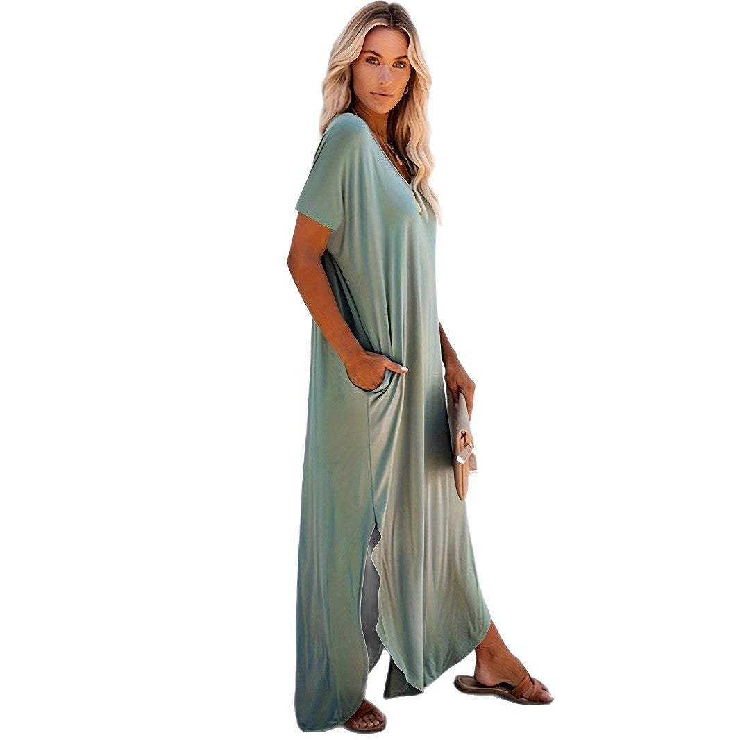 Women's Pure Color Split Casual Style Loose Dress