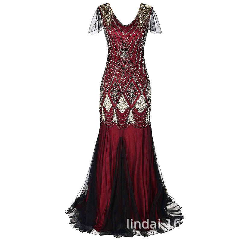 Women's Retro Sequined Dress Banquet Light Luxury Evening Dresses