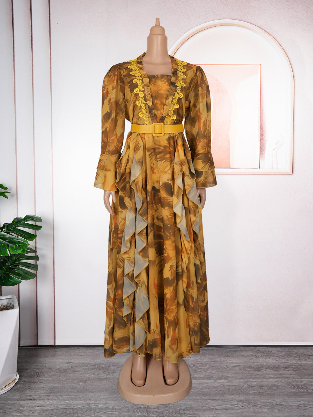 Women's African Ruffled Printed Long Dress Fashionable Dresses
