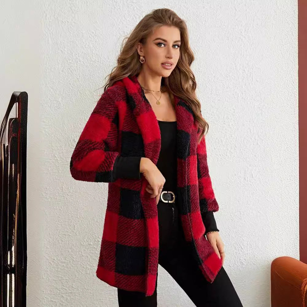 Women's Loose Plaid Color Stitching Knitted Fashion Sweater