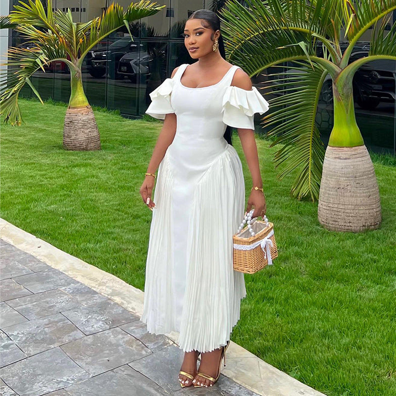 Women's Summer Elegant U-shaped Collar Ruffle Sleeve Dresses