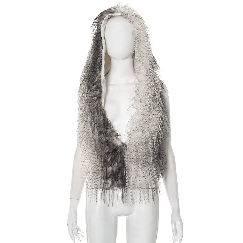 Women's Fur Deep V Halter Bare Back Blouses