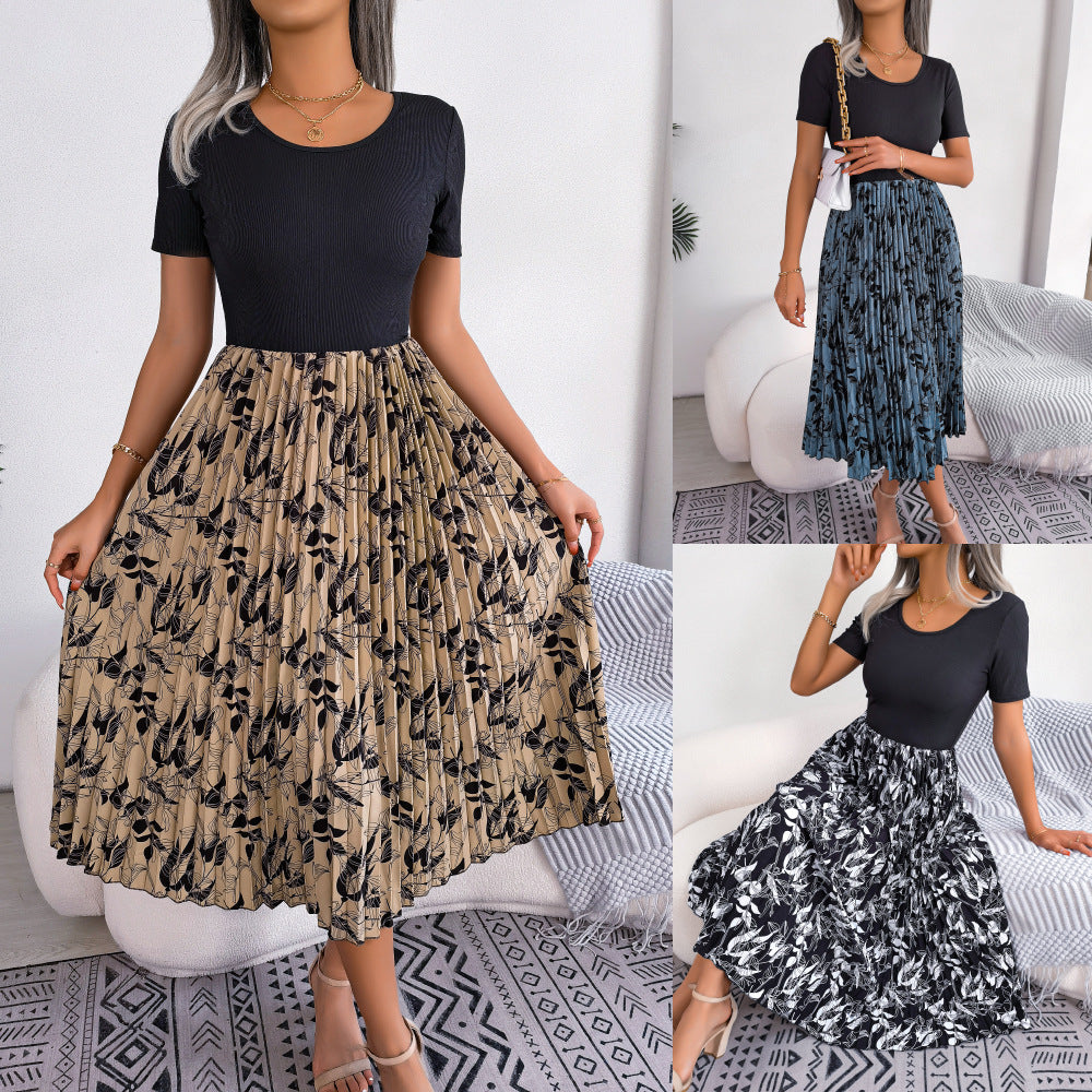 Women's Wind Casual Leaves High Waist Pleated Dress