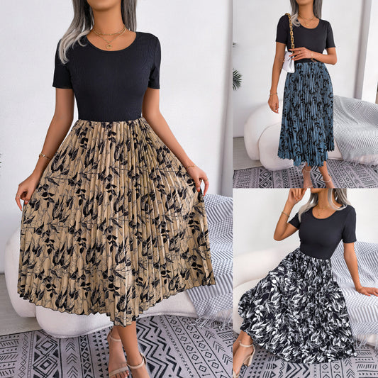 Women's Wind Casual Leaves High Waist Pleated Dress