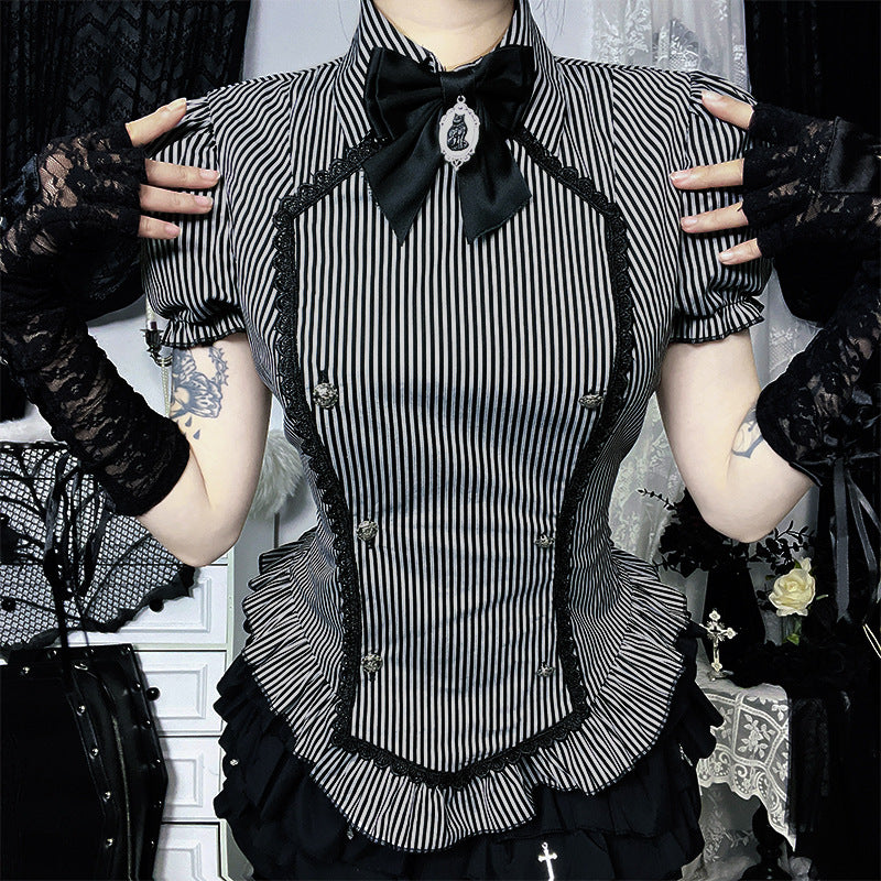 Dark Goth College Short-sleeved Shirt Sweet Blouses