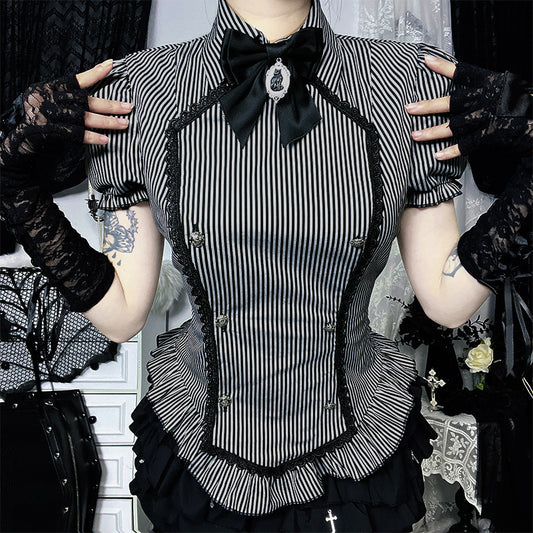 Dark Goth College Short-sleeved Shirt Sweet Blouses