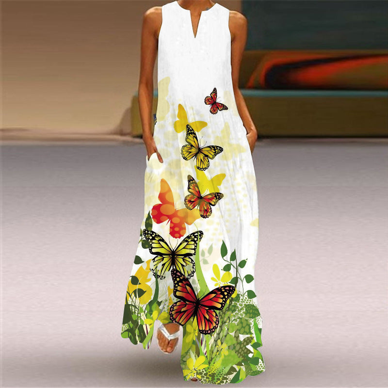 Women's Summer Sleeveless Dress Printed Emerald Dresses