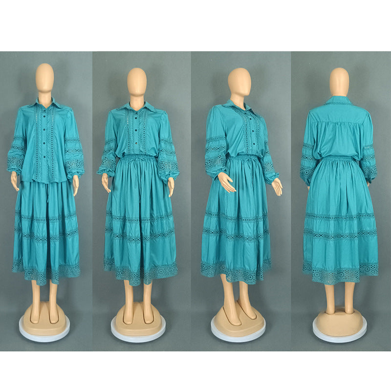 Women's Retro Lace Stitching Lapel Lantern Sleeve Suits
