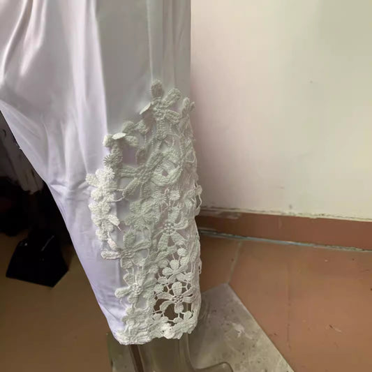 Women's Slouchy Casual Lace Stitching Cropped Pants