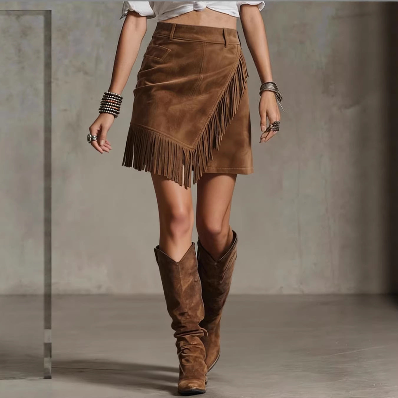 Women's Retro Western Style Tassel Suede Skirts